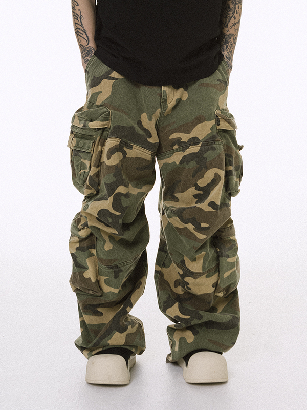 Rocksta 2024 Spring and Summer Black/Camouflage Two-Color Men's and Women's Workwear Multi-Flap Pocket Pants Loose Casual Pants