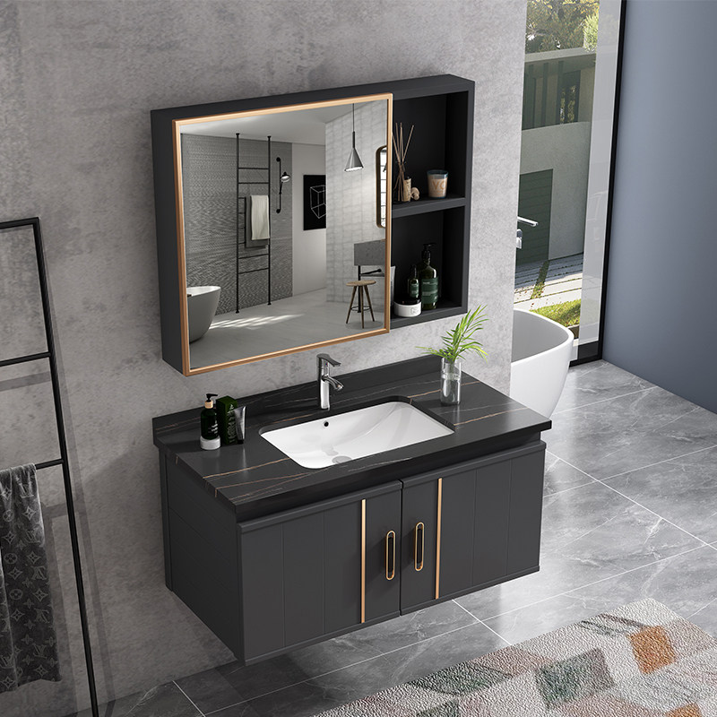 Rock Plate Space Aluminum Bath Cabinet Combination Makeup Dressing Room Brief Wash Face Wash Basin Small Household Type Wash Table Integrated Face Basin