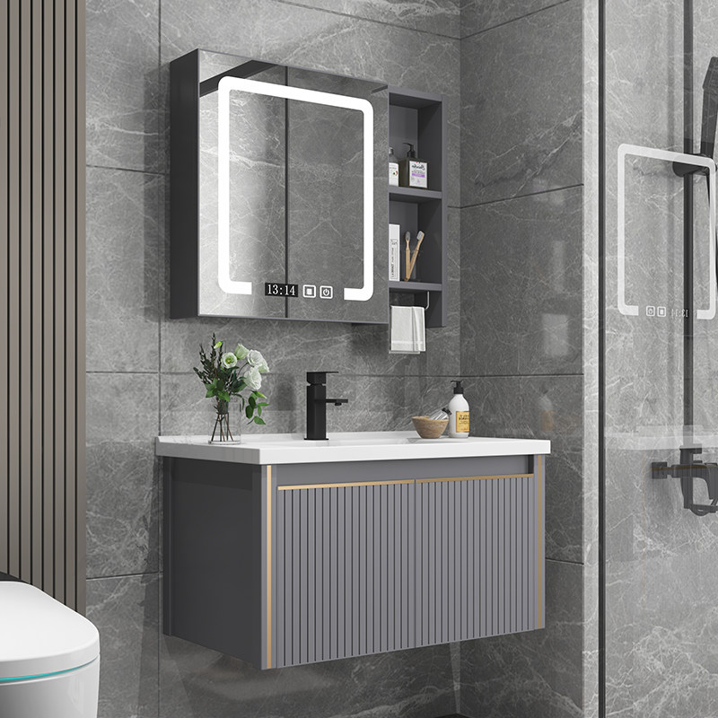 Thickened Space Aluminum Bath Room Cabinet Composition Makeup Room Wash Terrace Integrated Ceramic Washbasin Washbasin Intelligent Mirror Cabinet