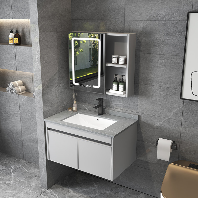 Minimalist Modern Space Aluminum Bath Cabinet Makeup Room Ceramic Handwash Basin Cabinet Combined Washbasin Wash table surface pool basin