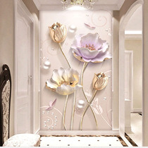  Living room corridor three-dimensional 5D entrance mural Modern simple flower 8D decorative painting Dining room wall 3D wall cloth