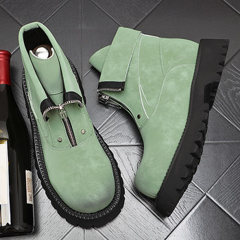 Big-toe short boots for men, all-match casual martin boots, fashionable thick-soled trendy men's high-top boots, non-slip and wear-resistant men's boots