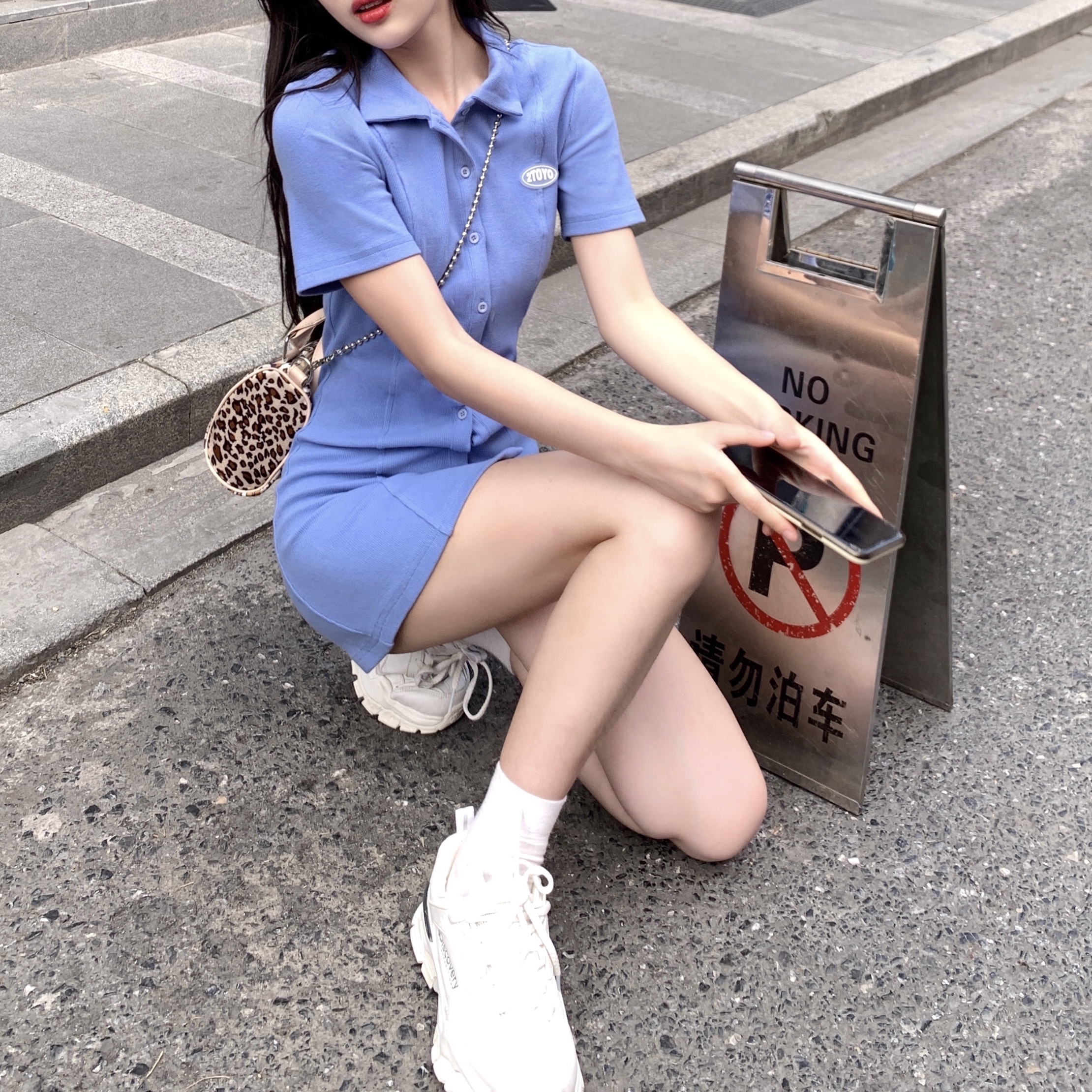 Blue Extended & In Stock2 to young pure desire Schoolgirl report little chap Whitening Dress female Korean Close your waist Age reduction polo Short skirt summer
