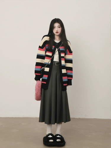 Трикотажный осенний кардиган, ретро куртка, свитер, свободный крой