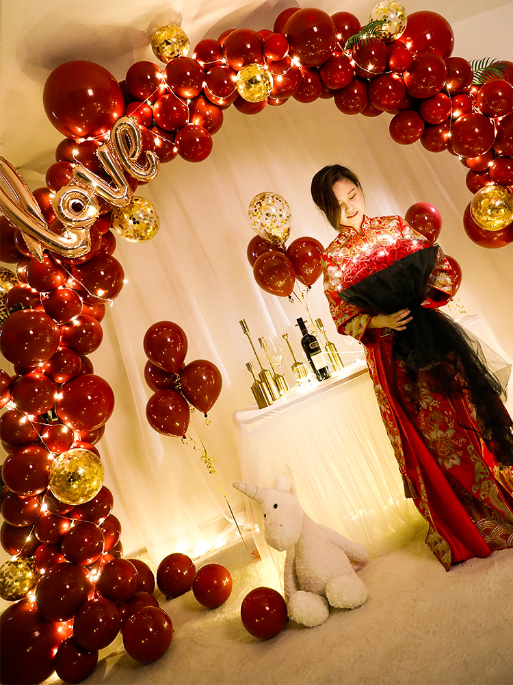 Wedding gift set decoration Wedding balloon arch Wedding room opening wine Ruby red party decoration set
