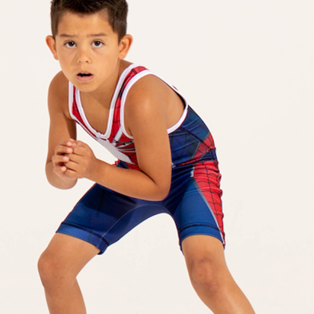 夏用子供用レスリング・ウェイトリフティング用ボディスーツ、ノースリーブ水泳・ランニングスーツ、チームボクシングスーツ