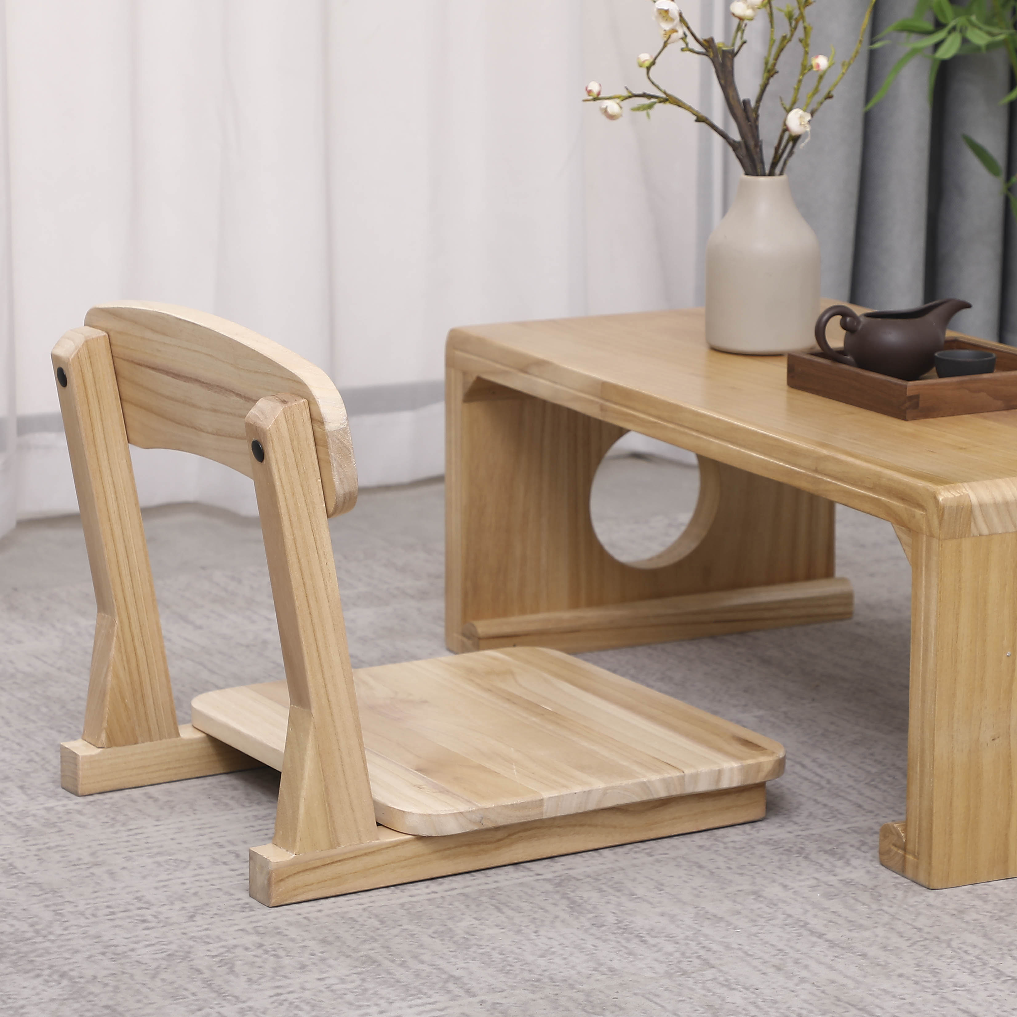 Tatami seat back Japanese stool solid wood lazy and room floor legless bed chair low bay window small chair