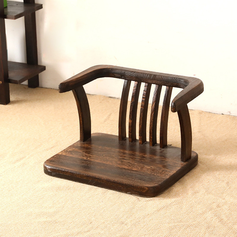 Solid wood tatami stool Kang stool living room bay window back chair simple armrest legless seat adult meditation chair
