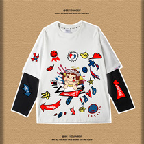 Rujia co-name sweater real fake two marshmallow printing peko long sleeve T-shirt casual loose bf lazy wind