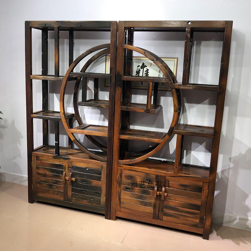 Old ship wooden Bogu shelf simple Chinese tea display cabinet bookshelf partition solid wood antique shelf display rack