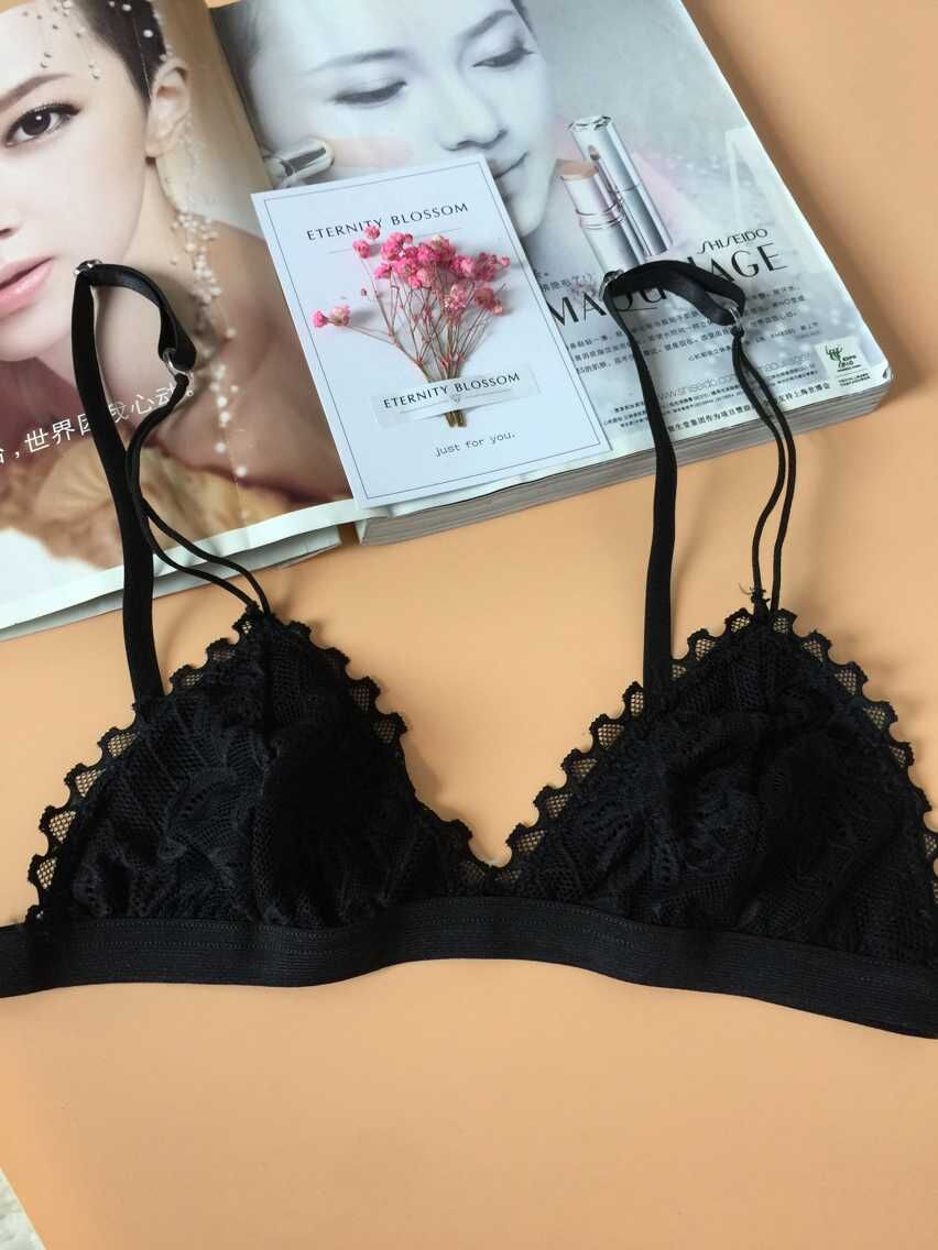 Châu âu và Hoa Kỳ không có vòng thép siêu mỏng tương phản màu ren tam giác cup đồ lót bikini trong suốt sexy áo ngực ngủ áo ngực