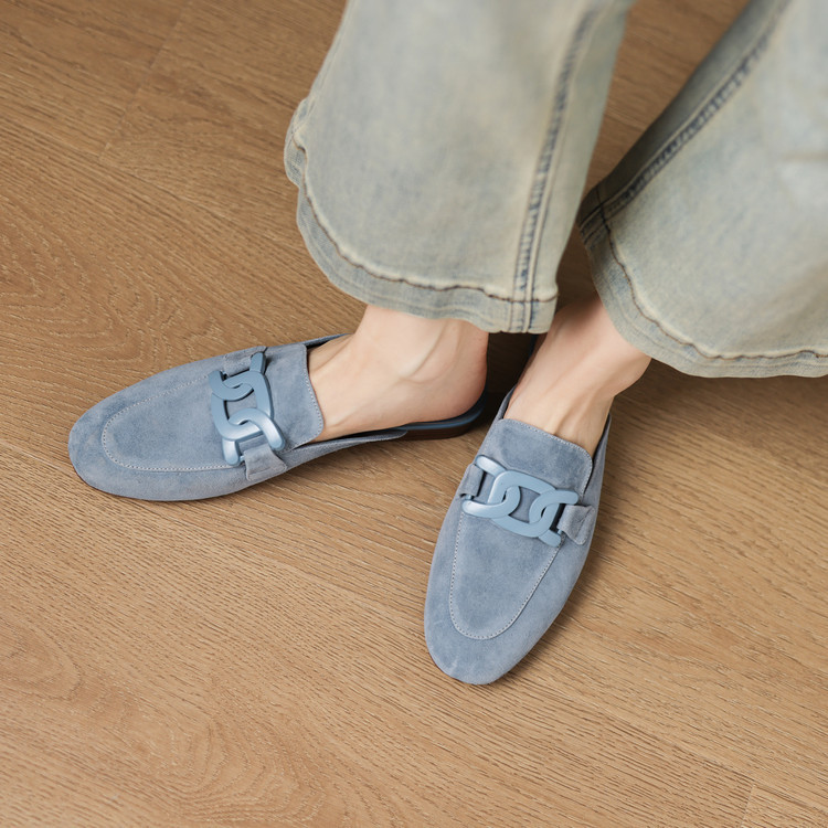 Very Stylish~ Simple Style Genuine Leather Sheepskin Slip-On Mules for Women, Flat Heel, Versatile, Lazy Shoes