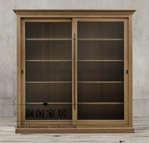 French wardrobe European solid wood oak sliding door wardrobe Export foreign trade original single American glass door wardrobe