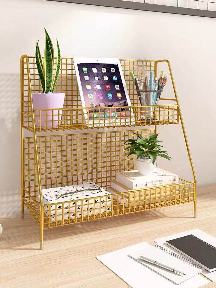 Desktop shelf bay window storage shelf office bookshelf bedside table multi-layer wrought iron student desk small shelf