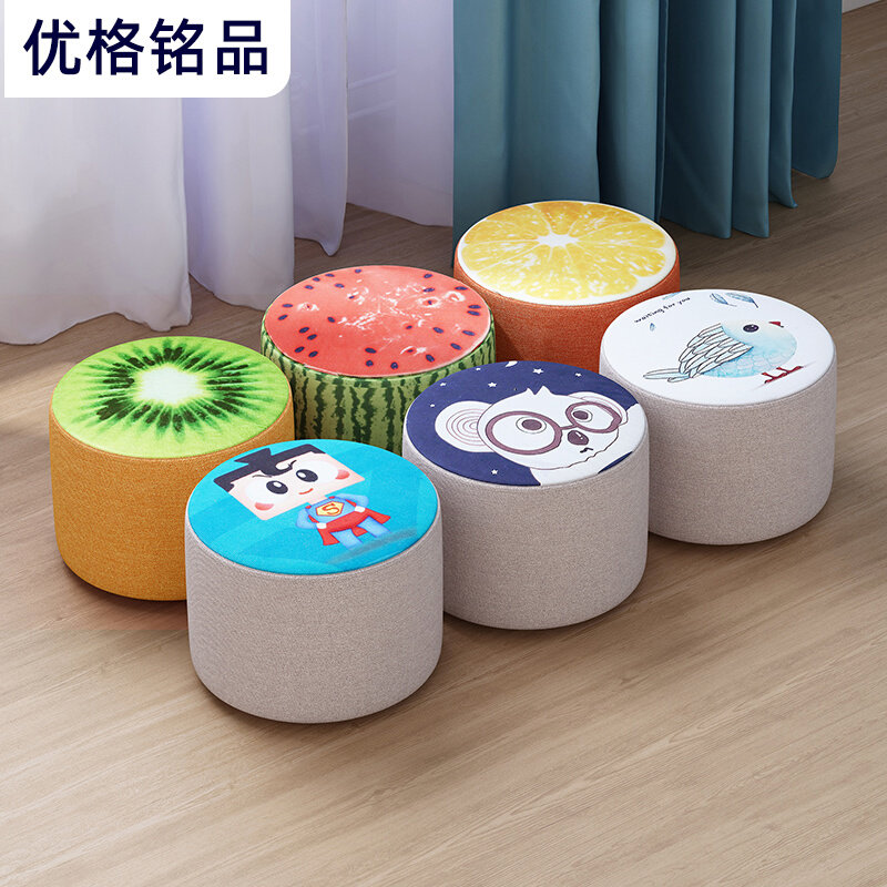 Small stool fashion creative small stool home chair adult round pier sofa stool fabric solid wood changing shoe stool low stool