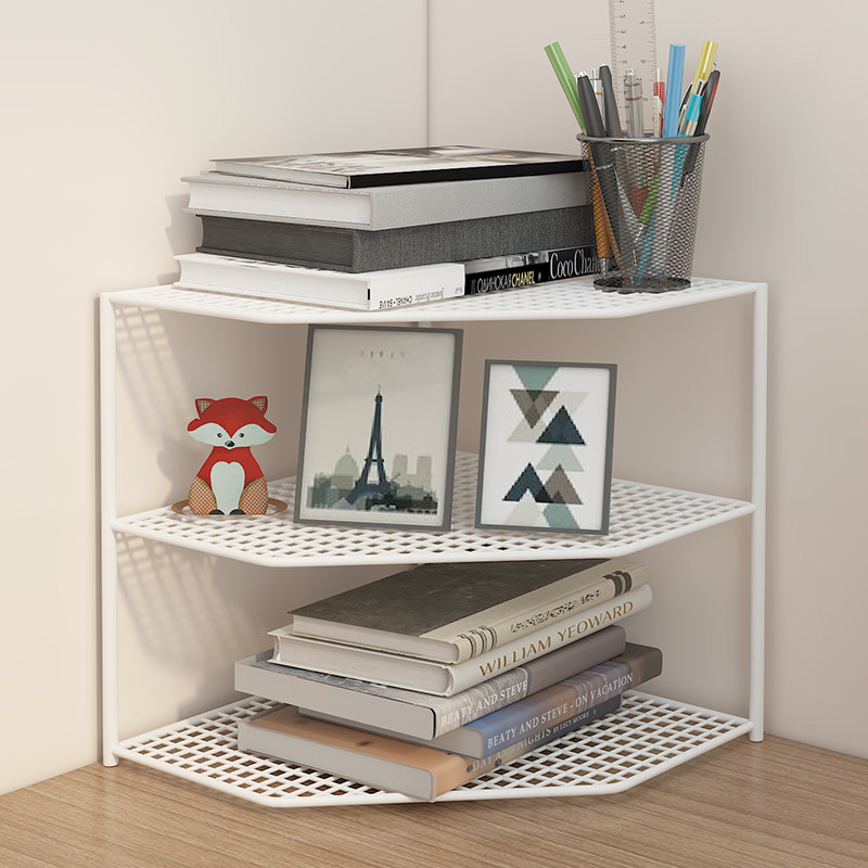 Corner bookshelf corner rack desktop storage desk triangle bookcase office kitchen corner finishing iron rack