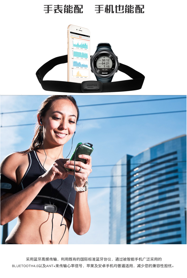 Đai nhịp tim Bluetooth ngoài trời chạy đai ngực theo dõi nhịp tim đạp xe đạp phần mềm phụ kiện bảng chế độ kép ANT + - Giao tiếp / Điều hướng / Đồng hồ ngoài trời dong ho rolex