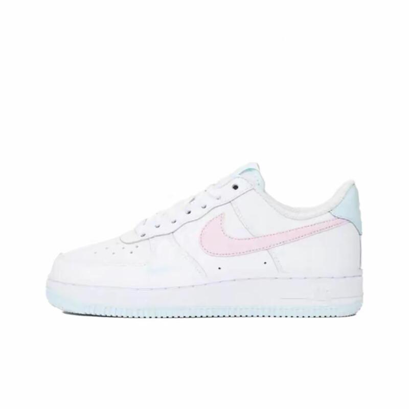 Nike Air White and Blue Pink Women's Shoes Air Force One Low-Top Casual Sneakers Ih0640-161