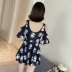 Đồ bơi nữ bảo thủ một mảnh kiểu váy boxer áo tắm che bụng thon gọn ngực nhỏ tụ tập nước hoa nhỏ của Hàn Quốc - Bộ đồ bơi One Piece
