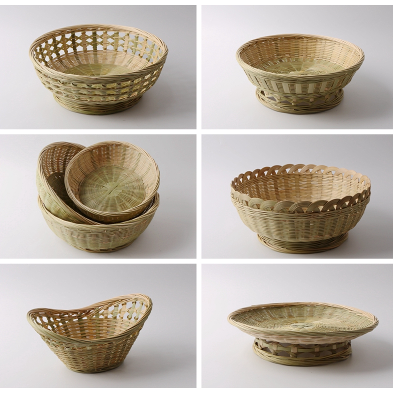Handmade Bamboo Woven Fruit Basket Vegetable Basket Environmentally Friendly Bamboo Basket Steamed Bread Basket Dried Fruit Plate Snack Storage Snack Basket