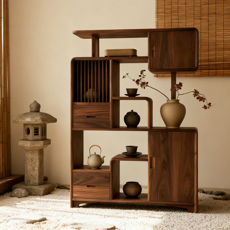 Tea Set Storage Cabinet, Living Room Tea Room, Song-Style Antique Shelf, North American Black Walnut and Ash Wood Display Cabinet, Solid Wood Bookcase Tea Set Storage Cabinet, Living Room Tea Room, Song-Style Antique Shelf, North American Black Walnut and Ash Wood Display Cabinet, Solid Wood Bookcase