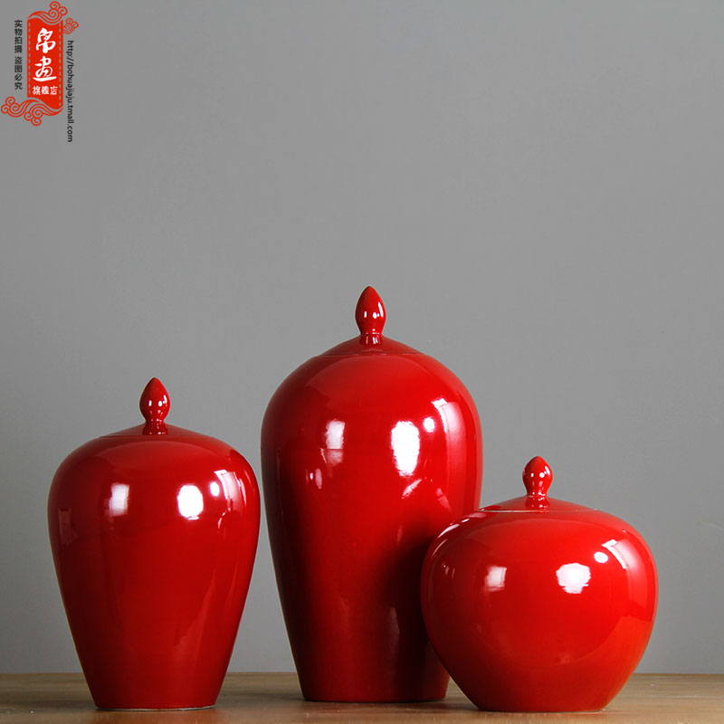 Jingdezhen ceramic vase general furnishing articles can of classical home sitting room with red flower arranging flowers, dried flowers, small expressions using