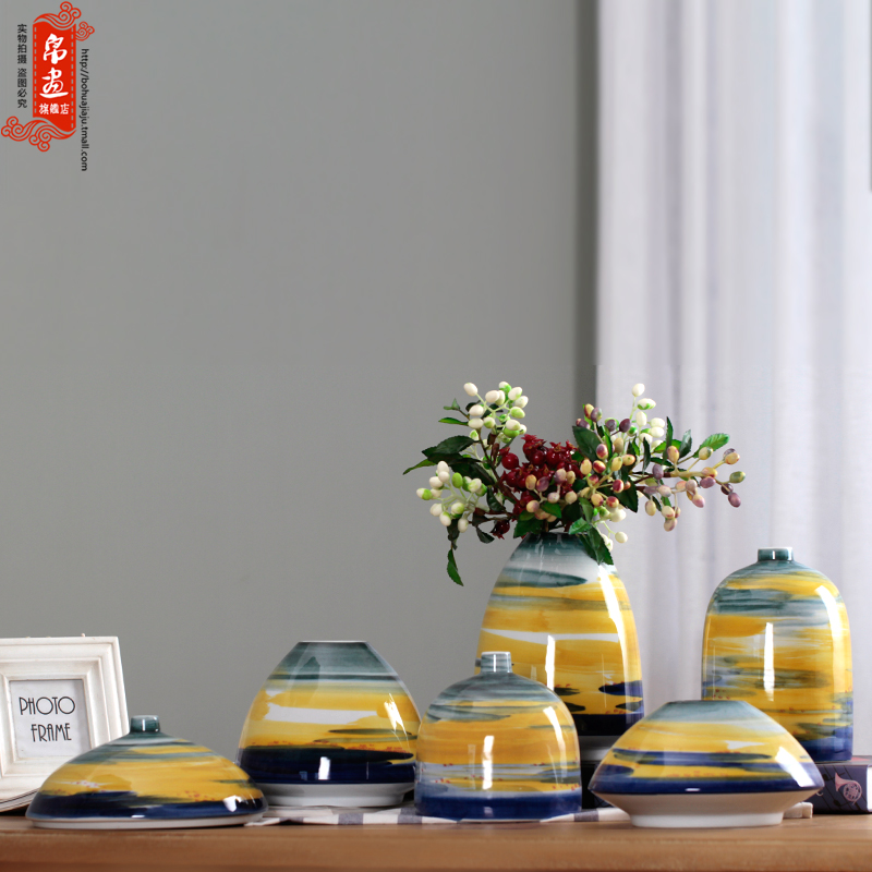 Home sitting room receptacle furnishing articles modern flower implement decoration in jingdezhen ceramic flower flower knot wedding made stripe
