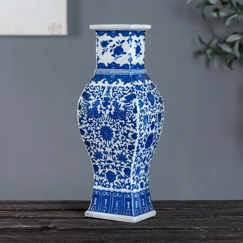 Rain tong hand - made jingdezhen ceramic vase furnishing articles flower arranging hand - made large archaize sitting room big blue and white porcelain vase