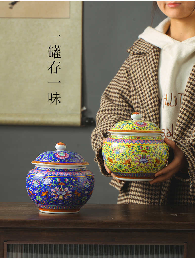 Jingdezhen ceramic hand - made pastel caddy fixings ceramic jar with cover household receives hand - made of pastel caddy fixings