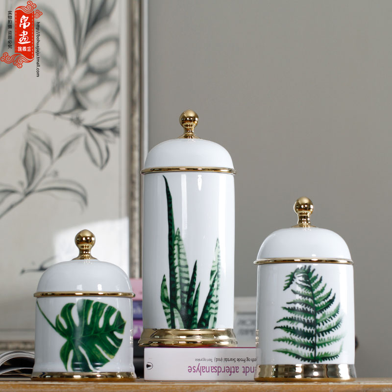 Jingdezhen ceramic vases, POTS furnishing articles sitting room between example leaves gold - plated flower arranging dried flower adornment storage tank