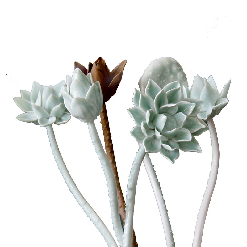 Jingdezhen ceramic fake flowers home sitting room adornment flowers celadon clay hand pinch flower arranging flower decoration process simulation