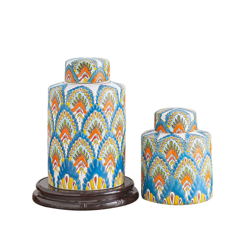 Jingdezhen ceramic furnishing articles creative household adornment handicraft decoration TV ark with cover sealed jar storage tank