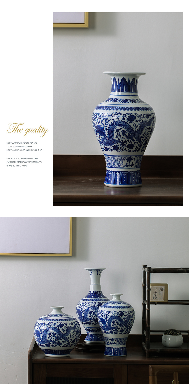 Blue and white porcelain of jingdezhen ceramics bound branch ceramic vase furnishing articles sitting room of Chinese style of Blue and white porcelain home decoration