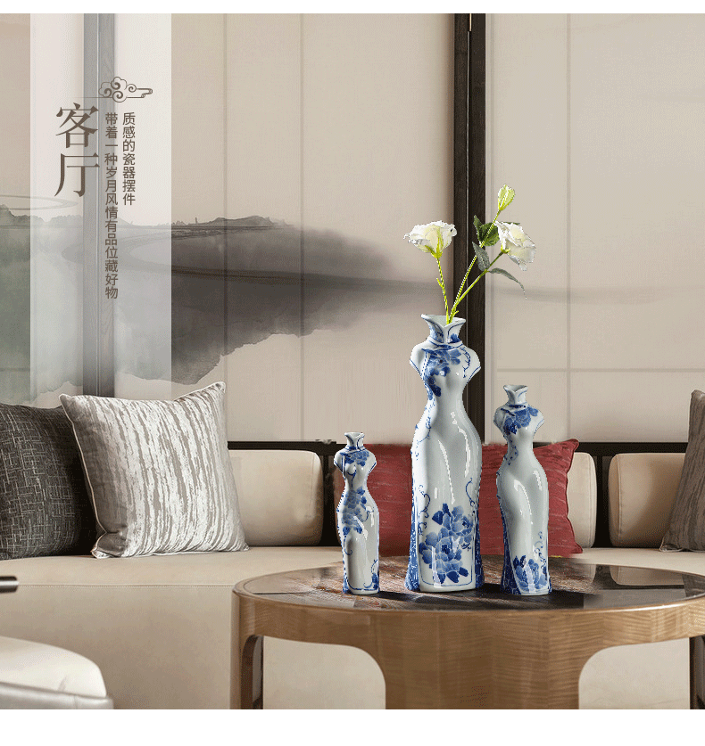 High temperature hydroponic ceramic vase cheongsam of jingdezhen blue and white porcelain vase qipao cheongsam vase classical Ming and the qing dynasty vase