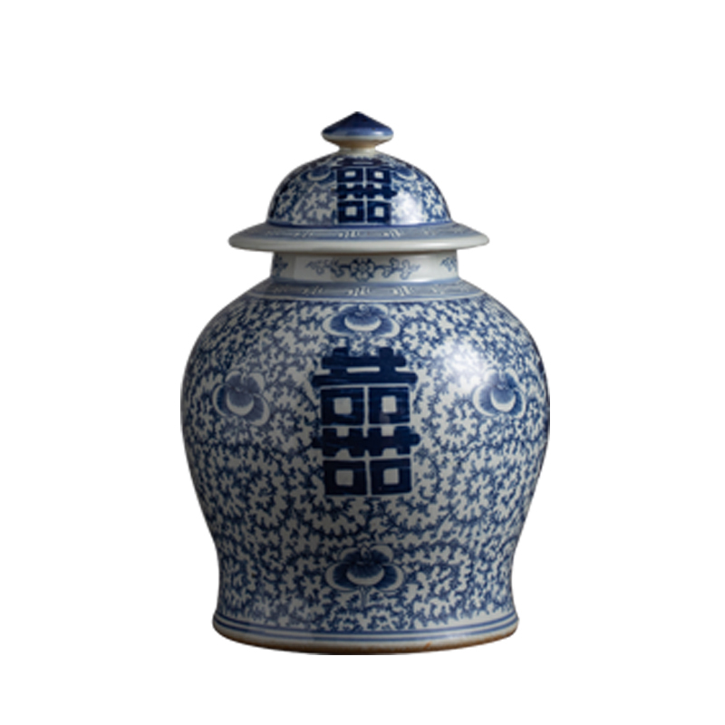 Sitting room adornment flower arranging of blue and white porcelain porcelain jingdezhen blue and white happy character vase household of Chinese style ceramic furnishing articles