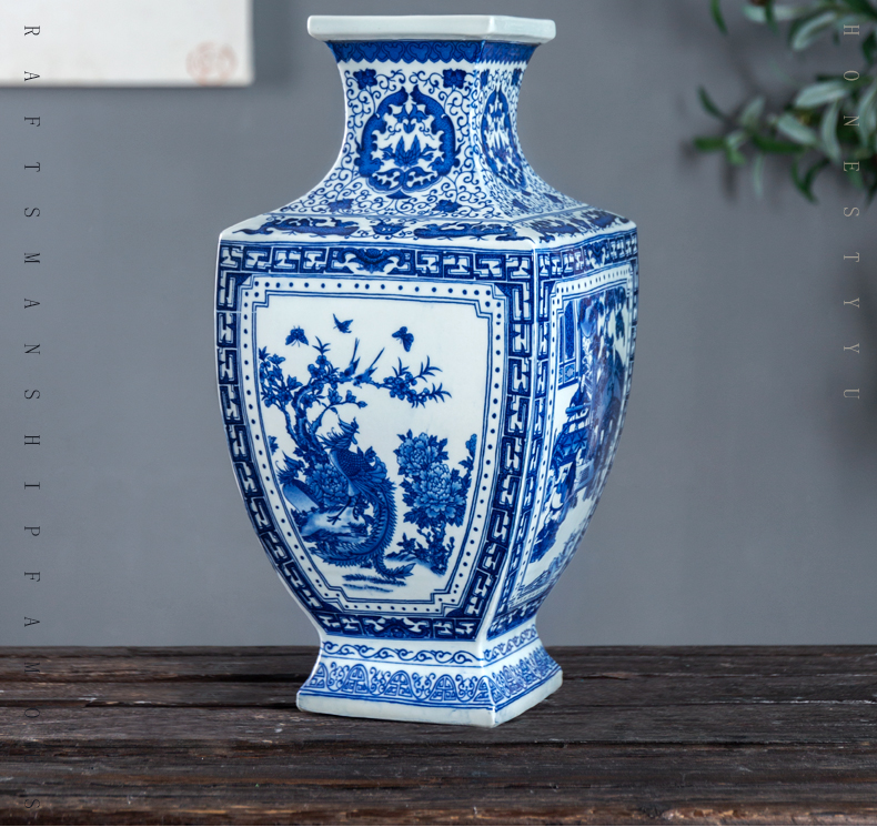 Rain tong hand - made jingdezhen ceramic vase furnishing articles flower arranging hand - made large archaize sitting room big blue and white porcelain vase