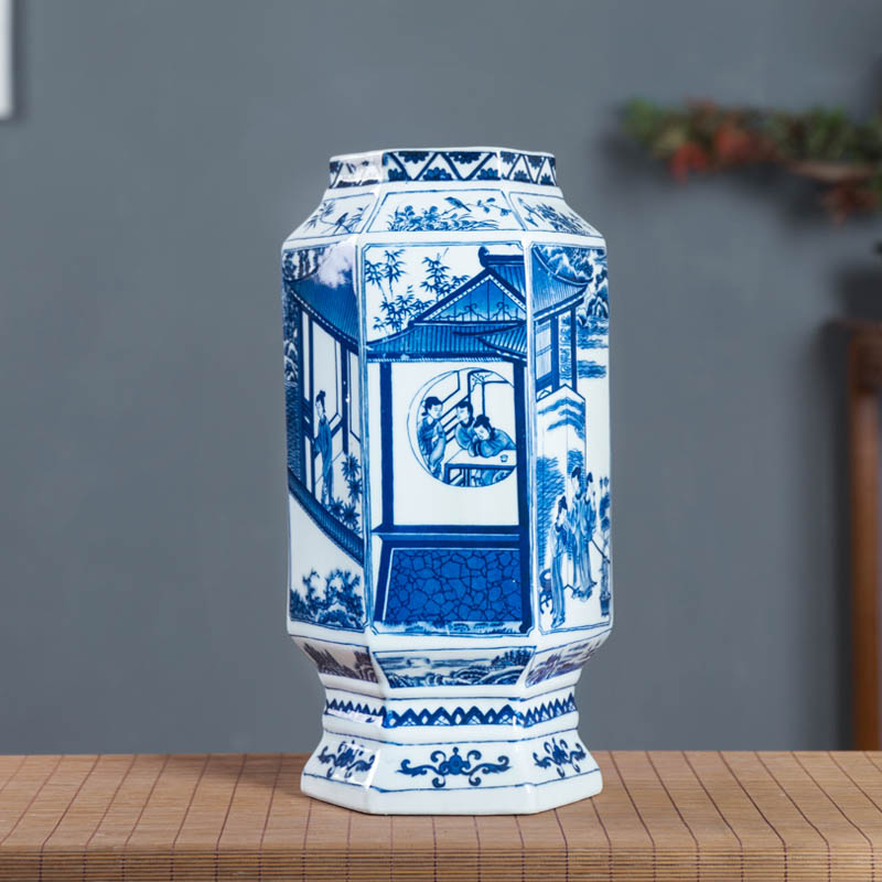 Jingdezhen ceramics six - party furnishing articles TV ark, blue and white vase flower arranging the sitting room porch rich ancient frame soft outfit decoration