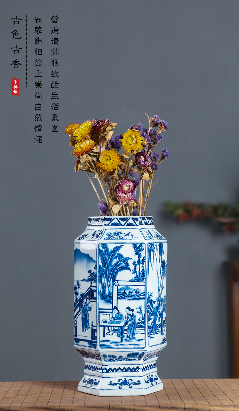 Jingdezhen ceramics six - party furnishing articles TV ark, blue and white vase flower arranging the sitting room porch rich ancient frame soft outfit decoration