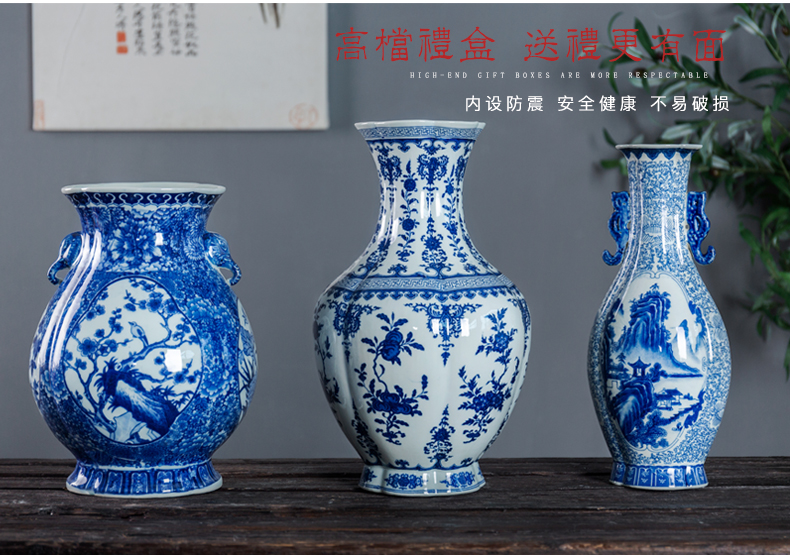 Pot - bellied vase of blue and white porcelain of jingdezhen antique painting of flowers and grain study teahouse home decoration of Chinese style household furnishing articles