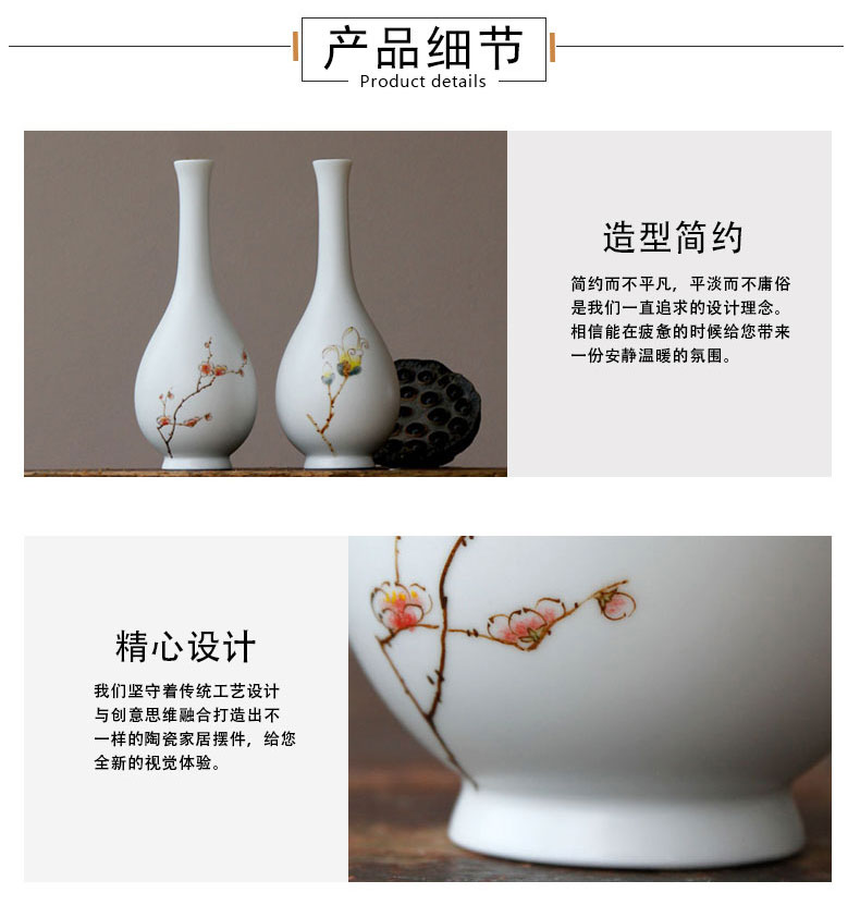 Manual coloured drawing or pattern of jingdezhen ceramics small incision inferior smooth white flower bottle water desktop express it in decoration