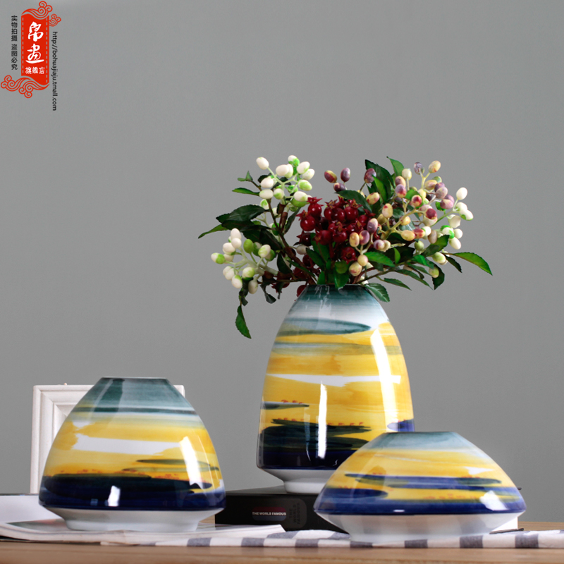 Home sitting room receptacle furnishing articles modern flower implement decoration in jingdezhen ceramic flower flower knot wedding made stripe