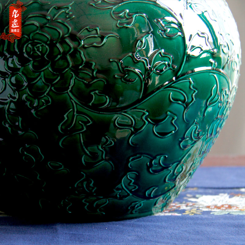 Porch receive furnishing articles of jingdezhen ceramics relief blue vase pot - bellied pot flower arranging Chinese style household ornaments
