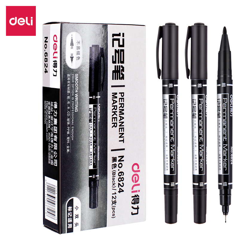 Able 6824 mark pen black red blue quick dry anti-aqueous pen oily without falling color small double head pen not erasable