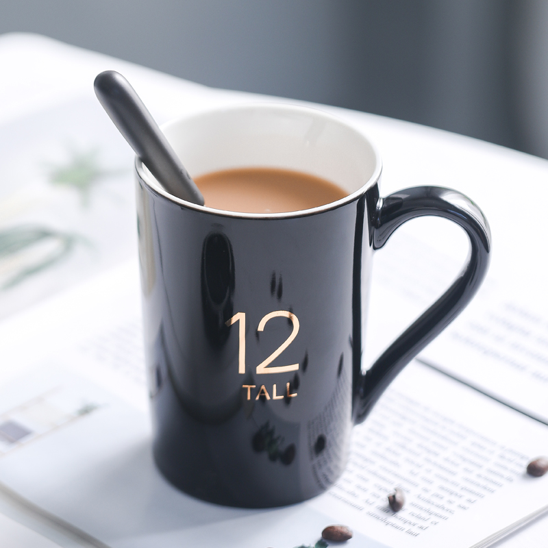 Creative personality cup ceramic cup with lid spoon trend couple drink cup cup housecoffee cup men and women teacup