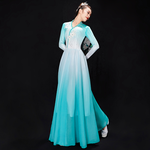 Chinese Folk Dance Dresses for women fairy solo performance fan yangko dance dresses Hanfu Costume Fairy performance dresses