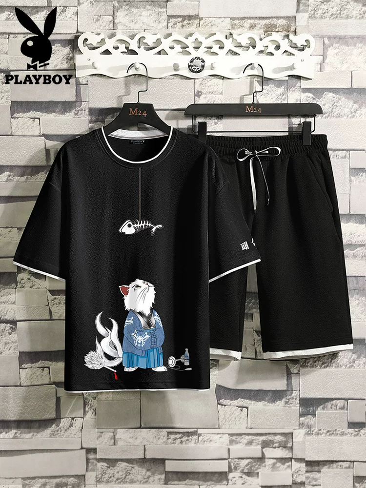 Футболка с коротким рукавом Playboy, комплект, хлопковая летняя одежда, коллекция 2023 года, для подростков