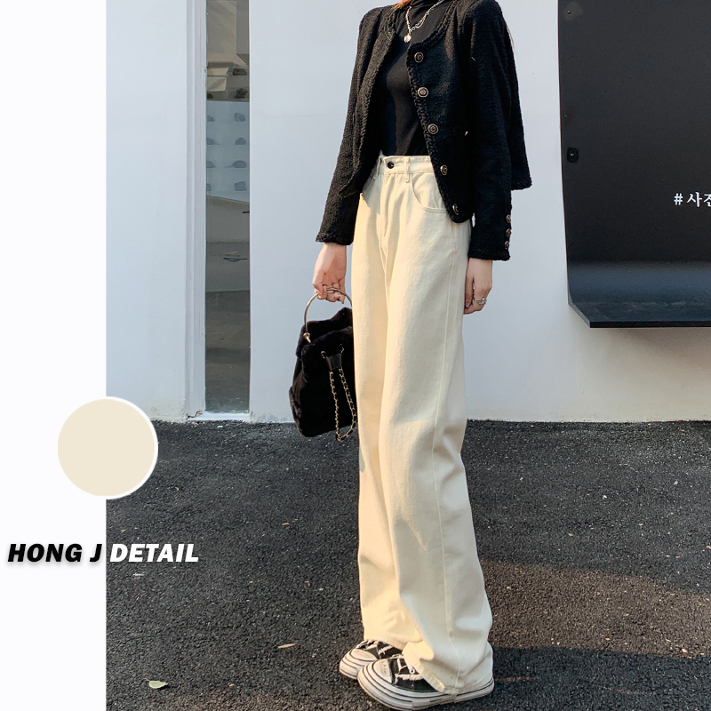 High-Waisted Off-White Wide-Leg Jeans for Women, Spring/Summer 2026 New Style, Loose Fit, Slimming, Petite, Straight-Leg, Floor-Length Pants High-Waisted Off-White Wide-Leg Jeans for Women, Spring/Summer 2026 New Style, Loose Fit, Slimming, Petite, Straight-Leg, Floor-Length Pants