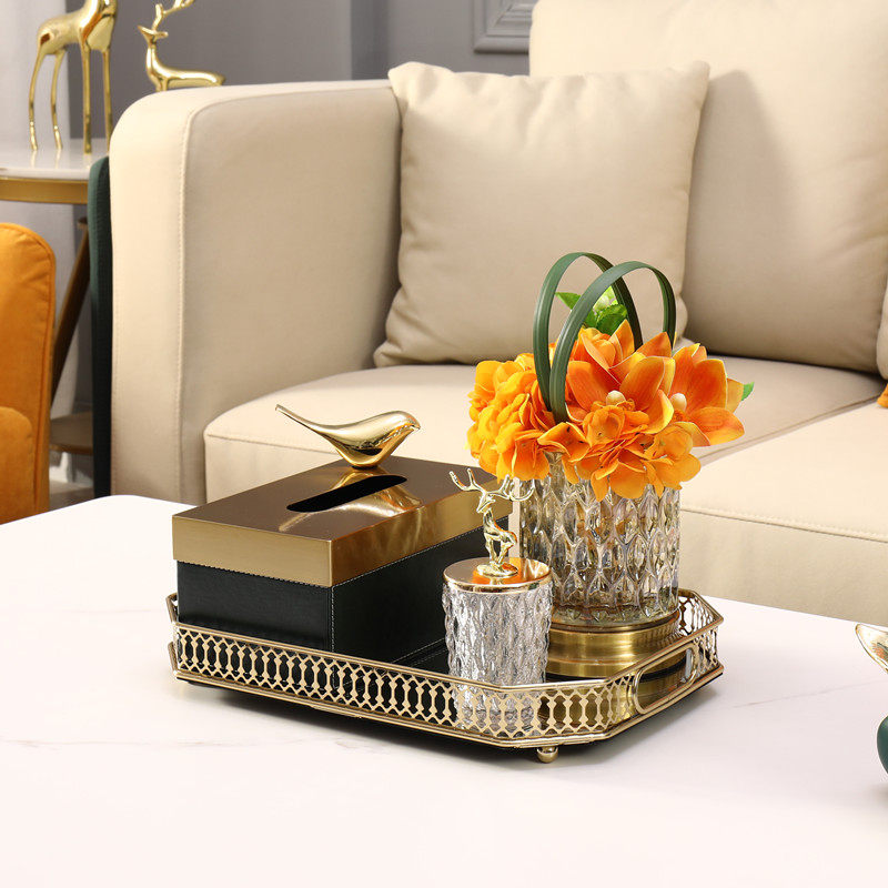 Nordic light lavish soft dress with home Ornament Living Room Tea Table Containing tray Tissue Box Home Table Suit