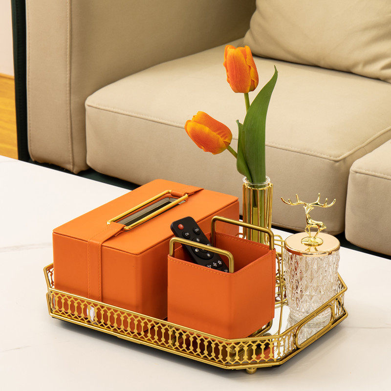 Light Extravagant Nordic Tea Table Tissue Box Swing Piece Upscale Orange Toilet Paper Box Home Living Room Table Soft Dress Matching Suit
