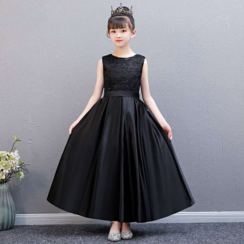 Girls' Piano and Violin Performance Costumes, School Orchestra Chorus Performance Costumes, Girls' Black Lace Long Skirts